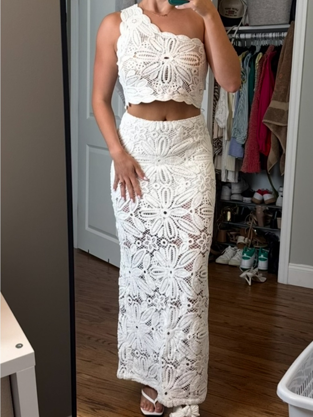 Showpo White Crochet Maxi Skirt Set